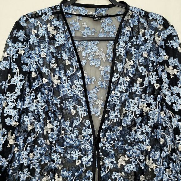 Alex Evenings Embroidered Sheer Single Button Cardigan Size 1X - Picture 2 of 7